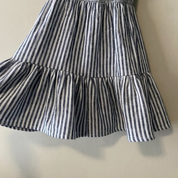 Handmade Children's Linen Rayon Navy Blue White Stripes Spaghetti Strap Dress - Picture 9 of 13